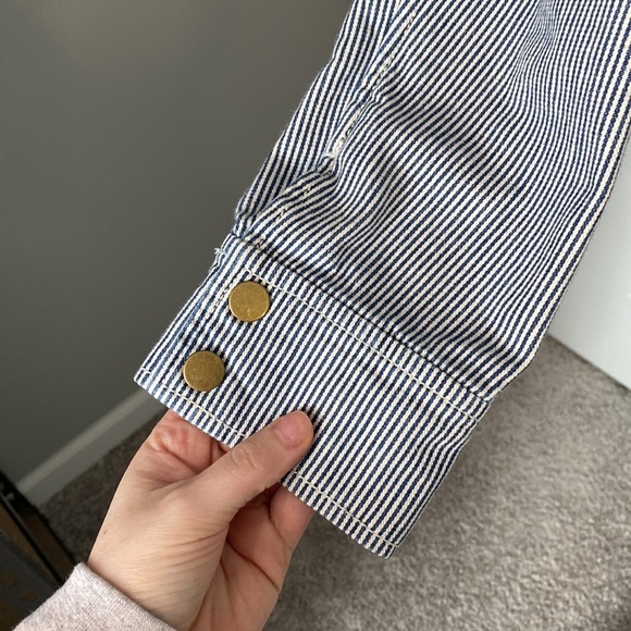 LOFT Denin Stripped Button Zip Jacket - Picture 4 of 7